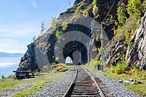 Autumn Circum-Baikal Railway on south lake Baikal