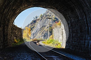 Autumn Circum-Baikal Railway on south lake Baikal