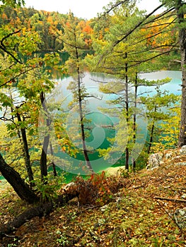 Autumn cliff view of Pink Lake Gatineau Park