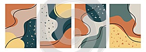Autumn color backgrounds with various abstract shapes and black outlines.