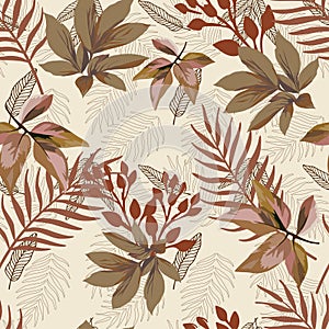 Autumn color foliage seamless pattern white background