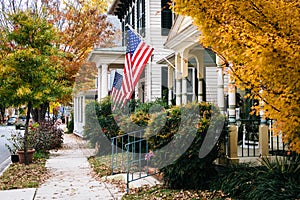 Autumn color and house in Easton, Maryland.
