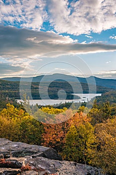 Autumn color and view of North-South Lake, from Sunset Rock, in the Catskill Mountains, New York