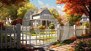 Autumn-colored House: A Realistic Imaginary Landscape Painting