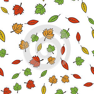 Autumn Colorful Tree Leaves Seamless Pattern.