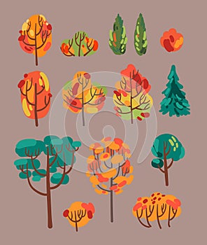 Autumn colorful trees. Beautiful vector illustration.