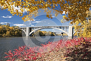 Autumn colors with bridge over the Mississippi River, Minnesota