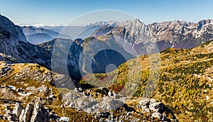 Autumn colors mountains Trenta valley forest view