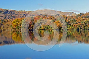 Autumn Colours reflection on Rydal Water Lake District Cumbria UK 