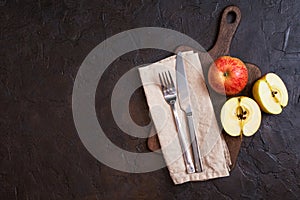 Autumn composition with copy space of kitchen utensils. Cutting