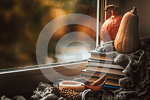 Autumn composition on the windowsill