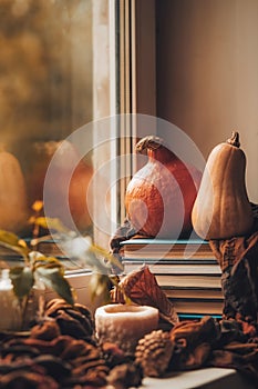 Autumn composition on the windowsill