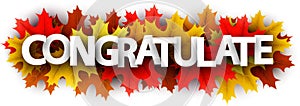 Autumn congratulate sign with color maple leaves