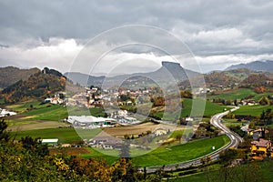 Autumn countryside and Bismantova climbing rock, Reggio Emila, Italy