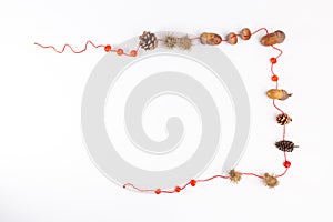 autumn crafts from natural material for kids, necklace of acorns, berries and cones, creative ideas for child