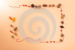 autumn crafts from natural material for kids, necklace of acorns, berries and cones, creative ideas for child