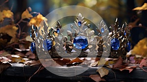 Autumn Crown: A Royal Masterpiece With Blue Gems And Mythological References