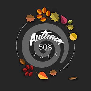 Autumn dark gray minimalist sale label with leaves