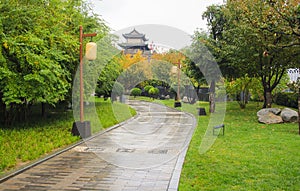 Autumn day in the Chinese park. Xian China.