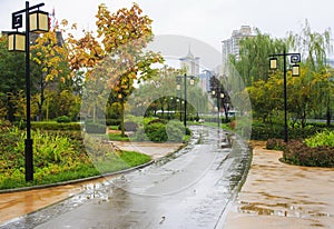 Autumn day in the Chinese park. Xian China.