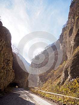 Autumn day in the Karmadon gorge. North Ossetia