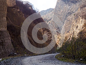 Autumn day in the Karmadon gorge. North Ossetia