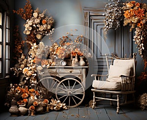Autumn decor in a dark key, luxury autumn decor background