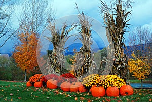 Autumn decor and stormy skies