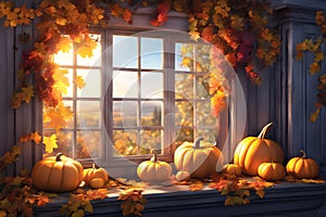 Autumn decor for a window in a country house
