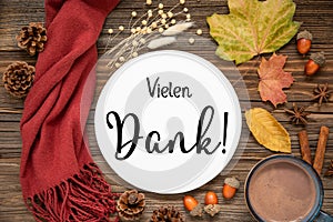 Autumn Decorated Flat Lay With Text Vielen Dank photo