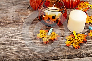 Autumn decorations and pumpkins