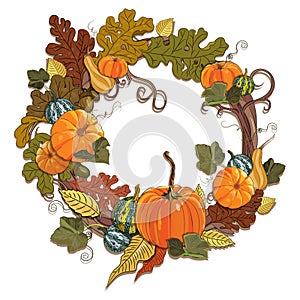 Autumn design - Magic garden. A wreath of vines with pumpkins