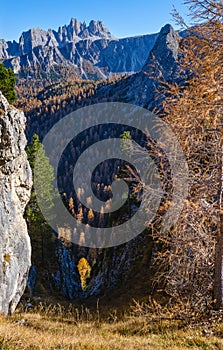 Autumn Dolomites mountain rocky view, Sudtirol, Italy