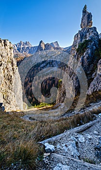 Autumn Dolomites mountain rocky view, Sudtirol, Italy