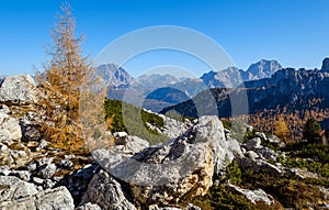 Autumn Dolomites mountain rocky view, Sudtirol, Italy