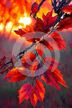 Autumn Elegance. Rich colors and textures of fall foliage at sunset