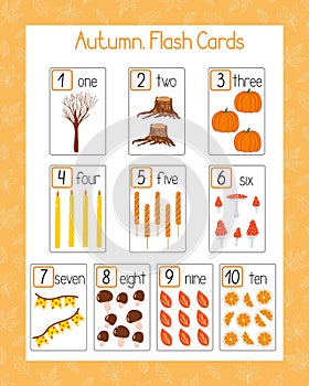 Autumn elements, Thanksgiving English vocabulary learning printable flash cards, educational holiday worksheet