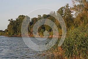 Autumn evening calm lake