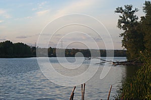 Autumn evening calm lake