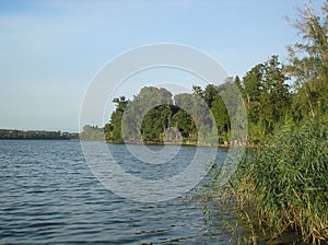 Autumn evening calm lake