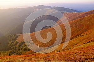 Autumn evening in Carpathian Mountains