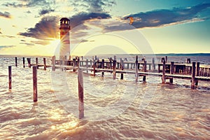 Lighthouse at Lake Neusiedl. Autumn at lake Neusiedler See