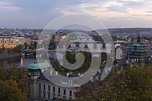 Autumn Evening Prague City with with its Buildings, Towers, Cathedrals and Bridges, Czech Republic