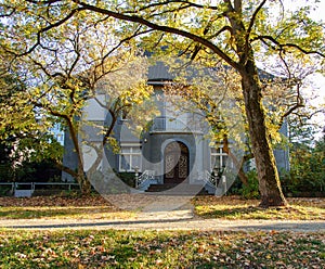 The autumn facade of the house