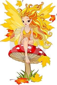 Autumn Fairy on the Mushroom