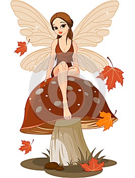 Autumn Fairy on the Mushroom