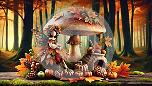 Autumn Fairy and Mushroom