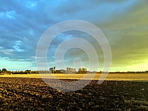 Autumn fall agricultural fields sunset