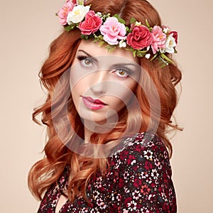 Autumn Fall Fashion. Redhead Woman Portrait.Makeup