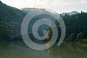 Autumn fall foliage First Bridge view Fukushima Japan